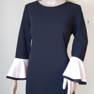 Tommy Hilfiger Blue and White Sheath Dress with 3/4 Bell Sleeves